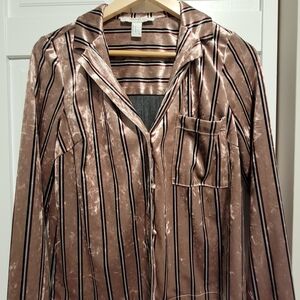 Forever 21 Pajama Top Pink Striped Velvet Shirt Small